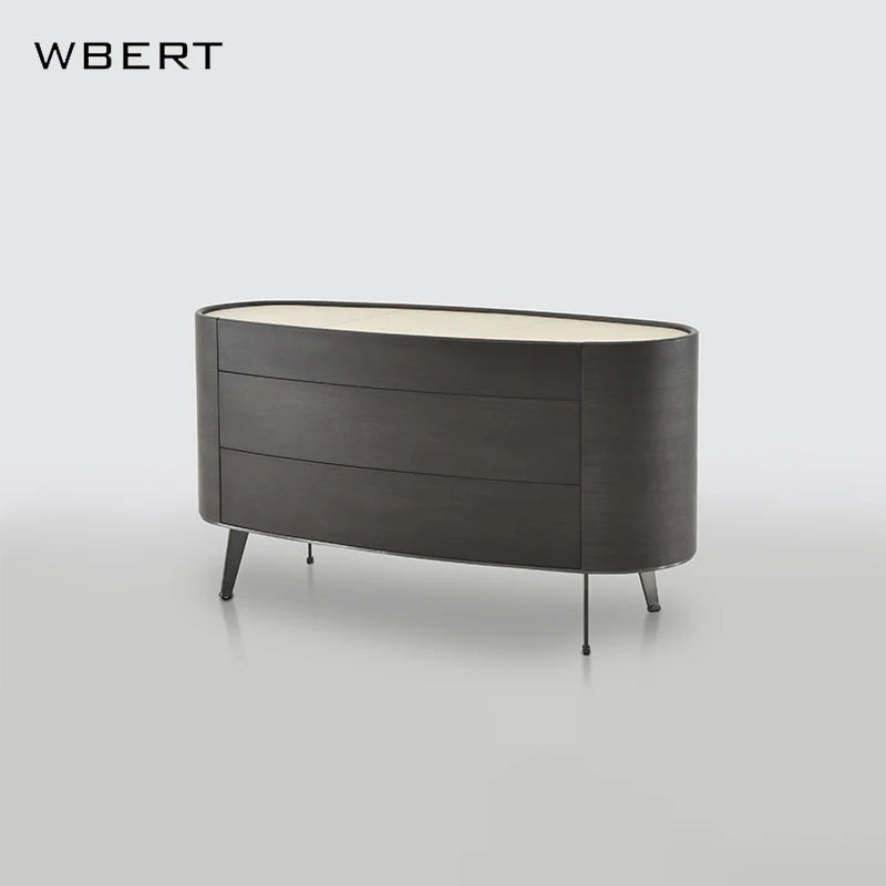 WBERT Italian Minimalist Oval Chest of Dresser Metal Solid Wood Simple Bedroom Bedside Storage Cabinet Living Room Sideboard