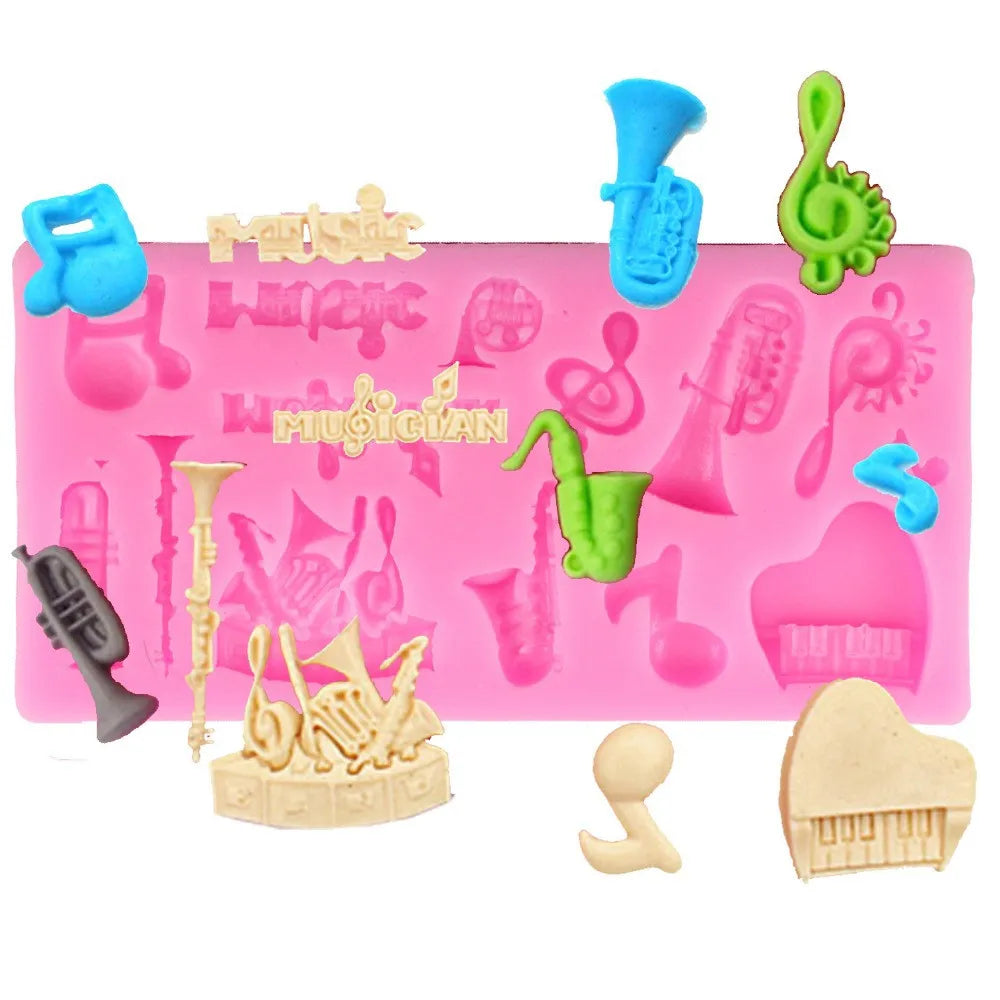 HY Musical Instruments Clef Notes Silicone Candy Mold for Cake Decoration