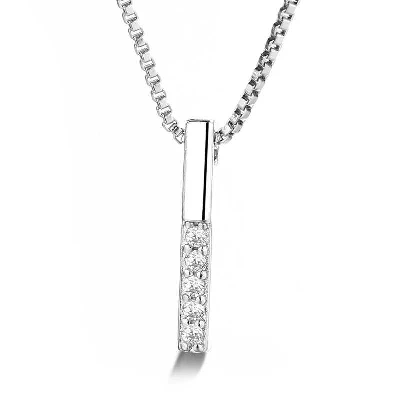 GN13 Top Sale Wholesale 925 Sterling Silver Simple Vertical Diamond Bar Matchstick Pendant Necklace Box Chain Jewelry