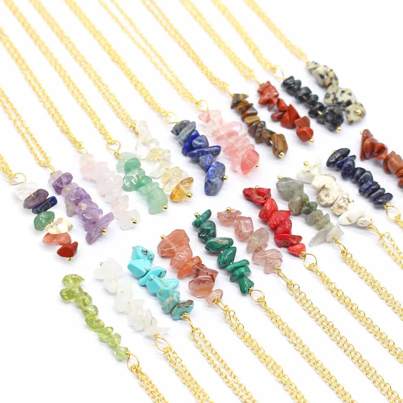 Healing Crystal Necklaces Natural Stone Gemstone Jewelry Adjustable Chain Chips Stone Chakra Spiritual Pendant for Women Girls
