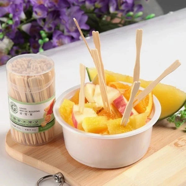 Food Grade Bamboo Wooden Mini Tasting Fork for Chip Fruit
