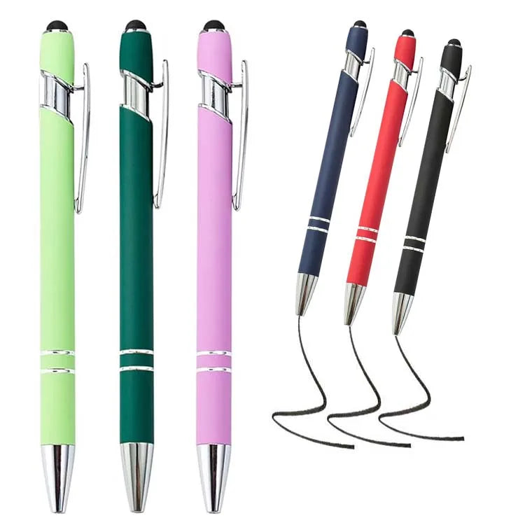 Business Gifts Ball Point Soft Cover Promotional Metal Rubberized Ballpoint Pen Aluminum Touch Stylus Custom Logo Pens