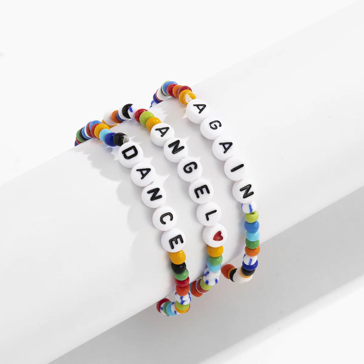 Handmade Classic Glass Seed Bead Initial Acrylic Letter Beads Charm Bracelet Jewelry Men's Bracelets Bangle 3pcs Pack