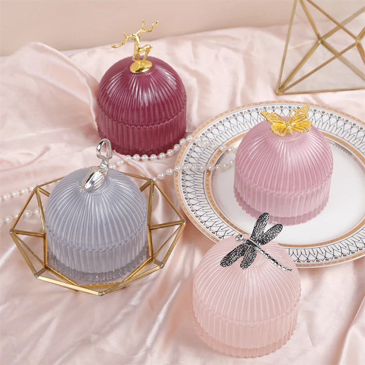 Hot Selling Beauty Products Custom Colorful Handmade Home Decoration With Sliver Lid Round Candle Holder Glass Jewelry Boxes