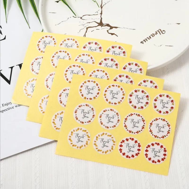 120pcs/pack Wreath Thank You Paper Sticker DIY Products Baking Party Gift Sealing Sticker Envelope Label
