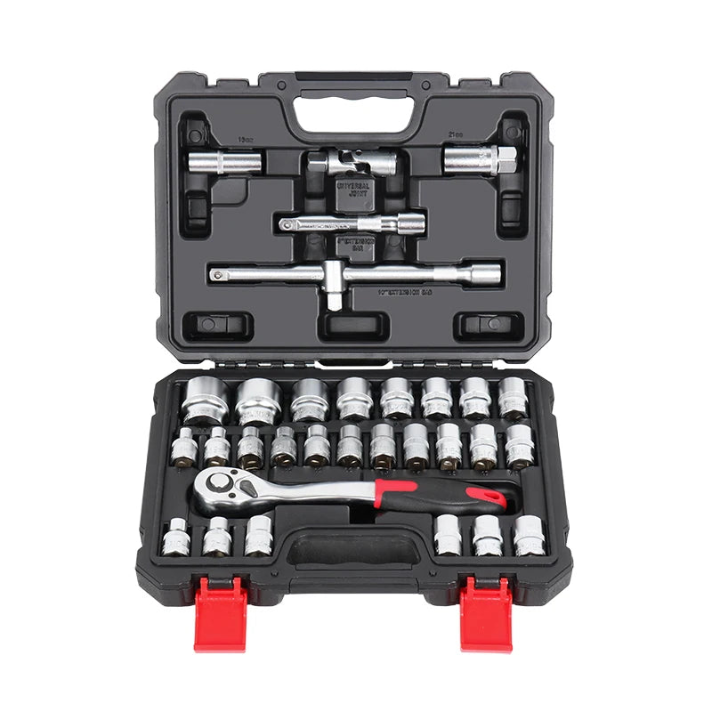 32PCS Professional Hand Tool Box Set with Ratchet Wrench and Sockets Iron & CR-V Material OEM Customizable for Auto Repair