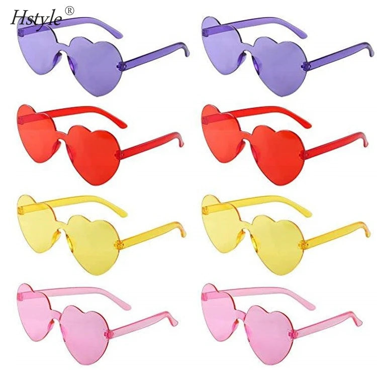 Bachelorette Transparent Candy Color Eyewear Love Shaped Frameless Party Glasses Heart Shaped Oversized Rimless Sunglasses SD053