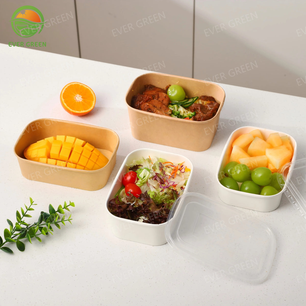 Recyclable Rectangle Eco-Friendly Food Box with Recycled Materials Disposable Paper Container for Salad Sushi Bento Box Takeaway