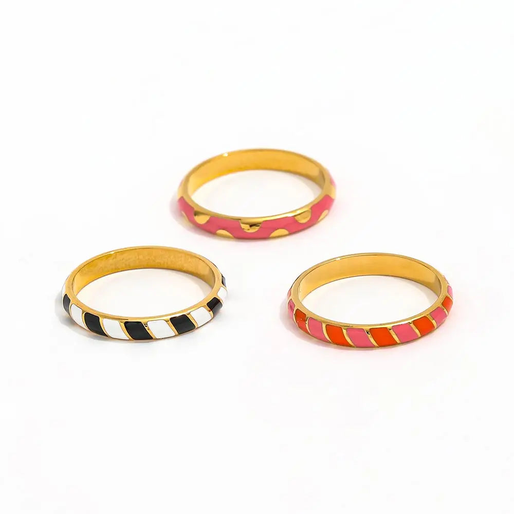 18K Gold Plated Unisex Stainless Steel Ring Trendy Colorful Epoxy Arc Design with Bezel Setting Jewelry Gift for Parties