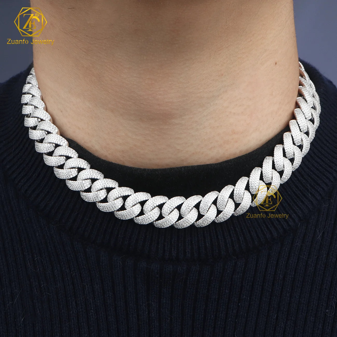 Custom Vvs Moissanite Cuban Link Chain Luxury Jewelry Necklace Hip Hop Iced Out High Quality 925 Silver Miami Chain