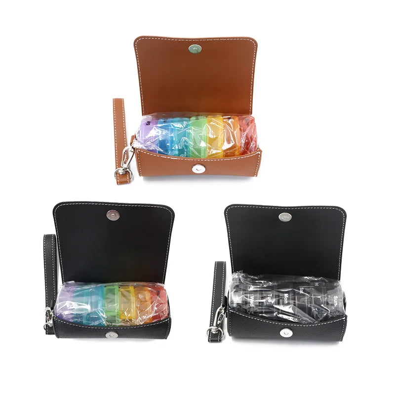 YY Weekly Pill Organizer 2 Times a Day with Leather PU Storage Case 7 Days Pill Box Organizer for Hold Vitamins