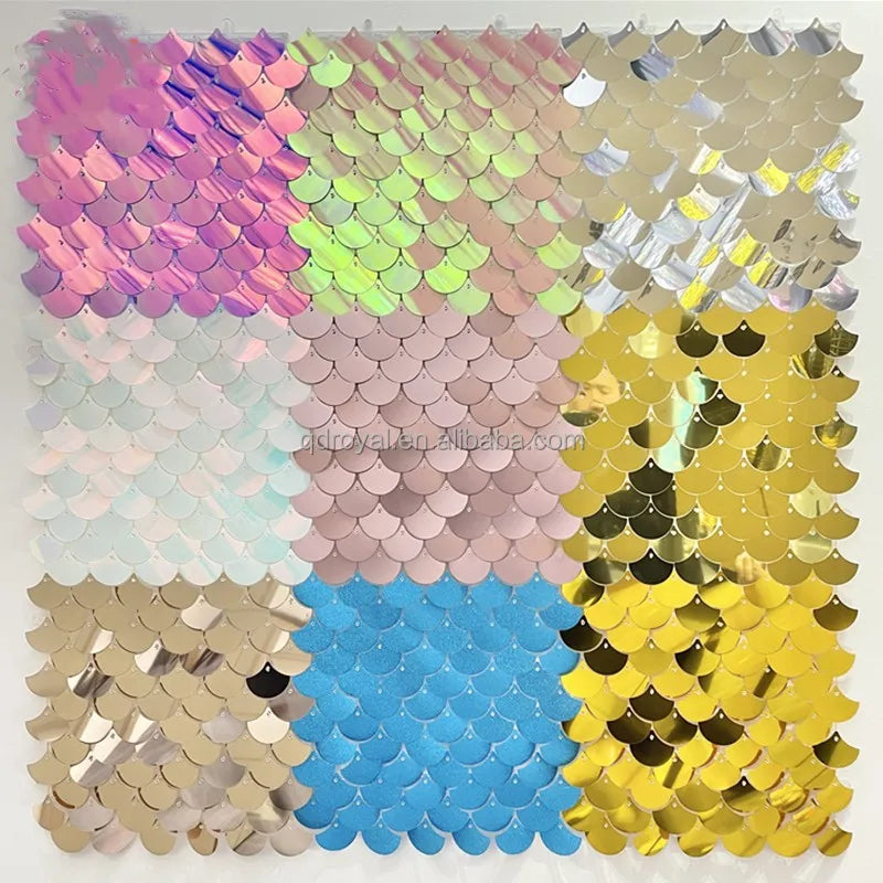 Wholesale Outdoor Colorful Sequin Round Square Shimmer Wall Board Panels Sequins Backdrop Wedding Party Decoration