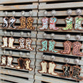Western Cowboy Boots Pendant Earrings Leather Wooden Cowboy Boots Drop Earrings for Women Wholesale