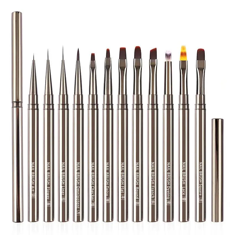 Metal Rod Nail Brush Set Wholesale 12 Color Drawing Pens Large Round Head Phototherapy Styling and Nail Tools