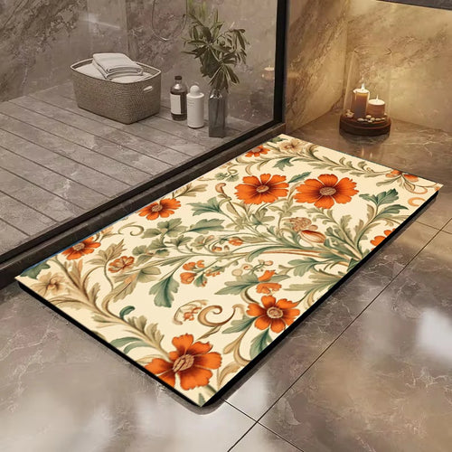(bathroom Soft Mat) Print Luxury European Flower Absorbent Print Mat Custom