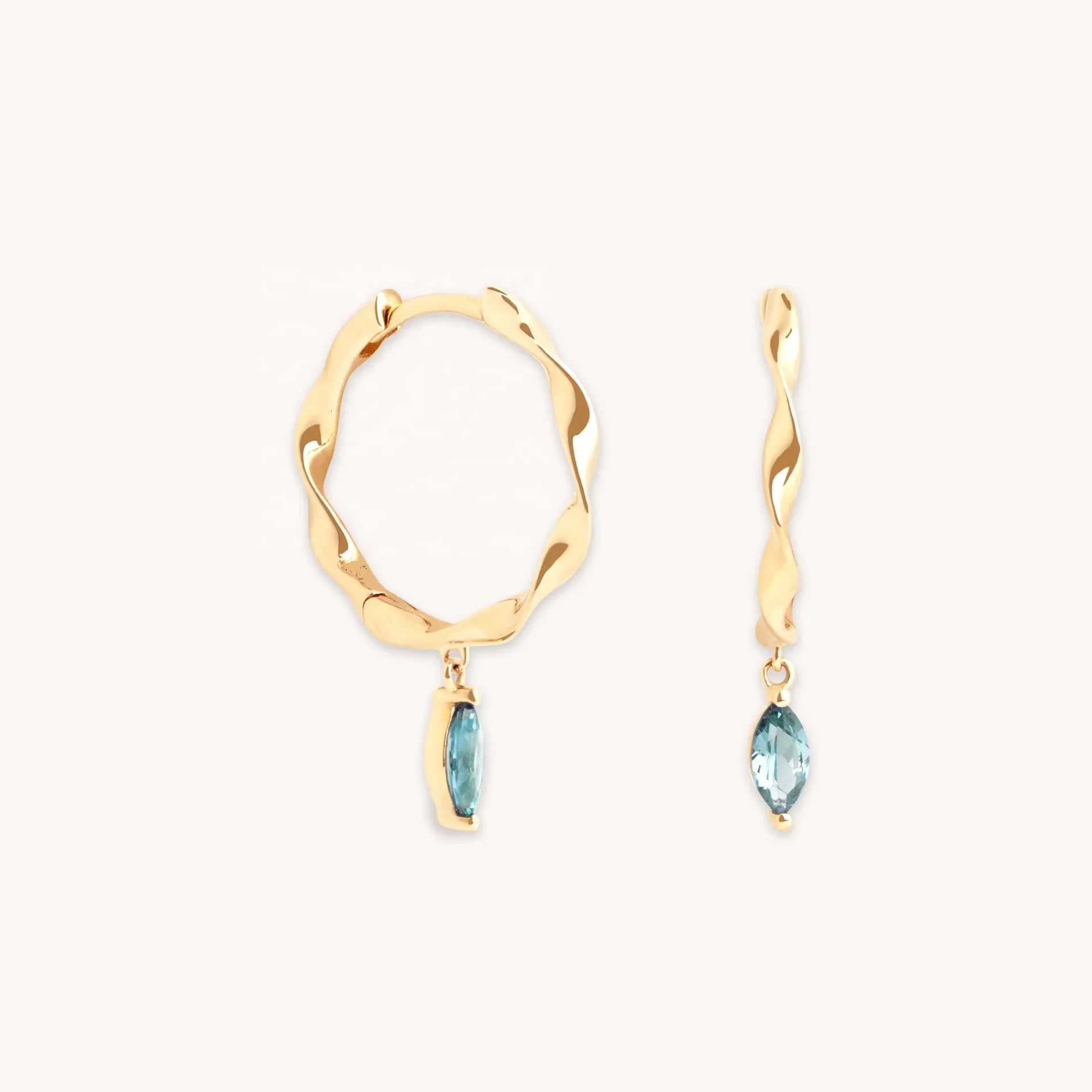 LOZRUNVE 925 Sterling Silver 18k Gold Elegant Ladies Trending Twisted Hoop Earring with Marquise Drop