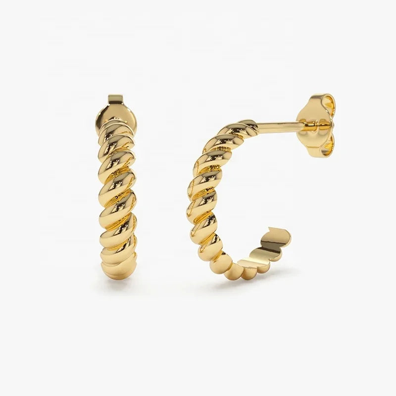 LOZRUNVE Custom Jewelry Manufacturer 925 Sterling Silver Simple Twisted C Hoop Earring Wholesale