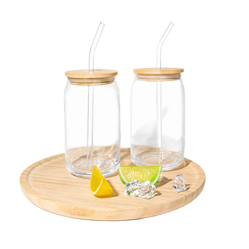 500ml High Borosilicate Heat-Resistant Glass Beverage Bottle with Lid and Straw Eco-friendly Recyclable Screen Printing