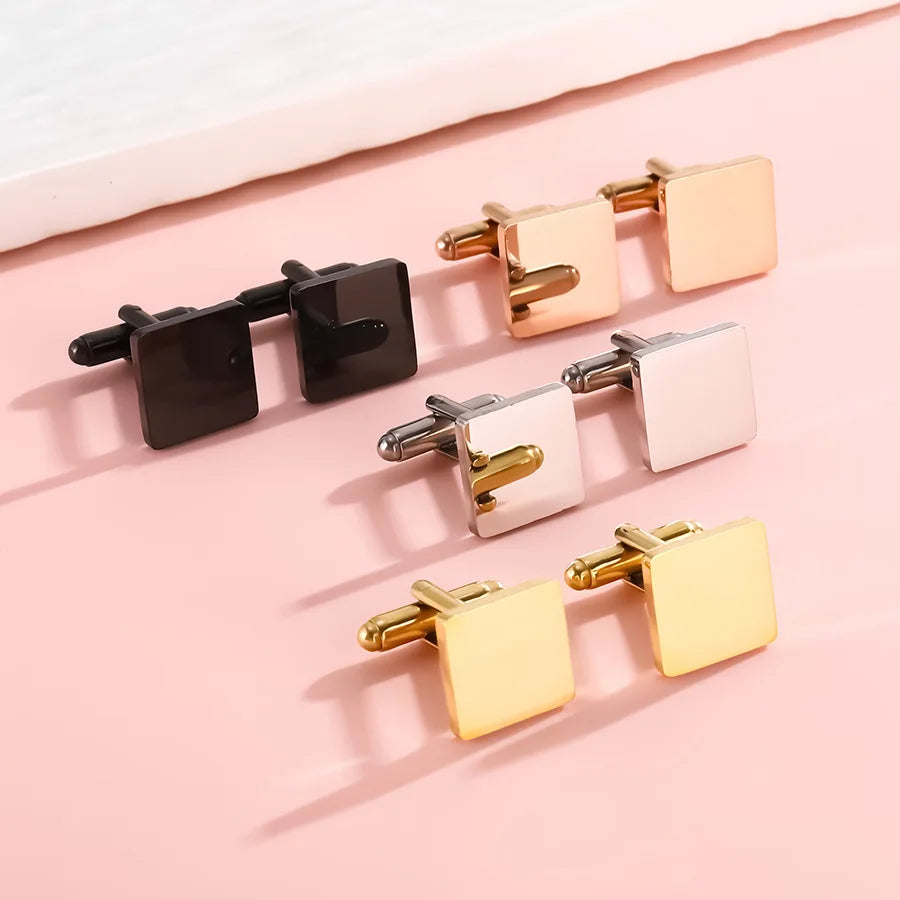 Factory Direct Square Gold Plated Cuff Links New Stainless Steel Blank Men's Shirt Round Cufflink for Man