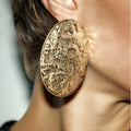 2024 New Exaggerated Za Large Oval Concave Convex Texture Metal Hoop Stud Earrings