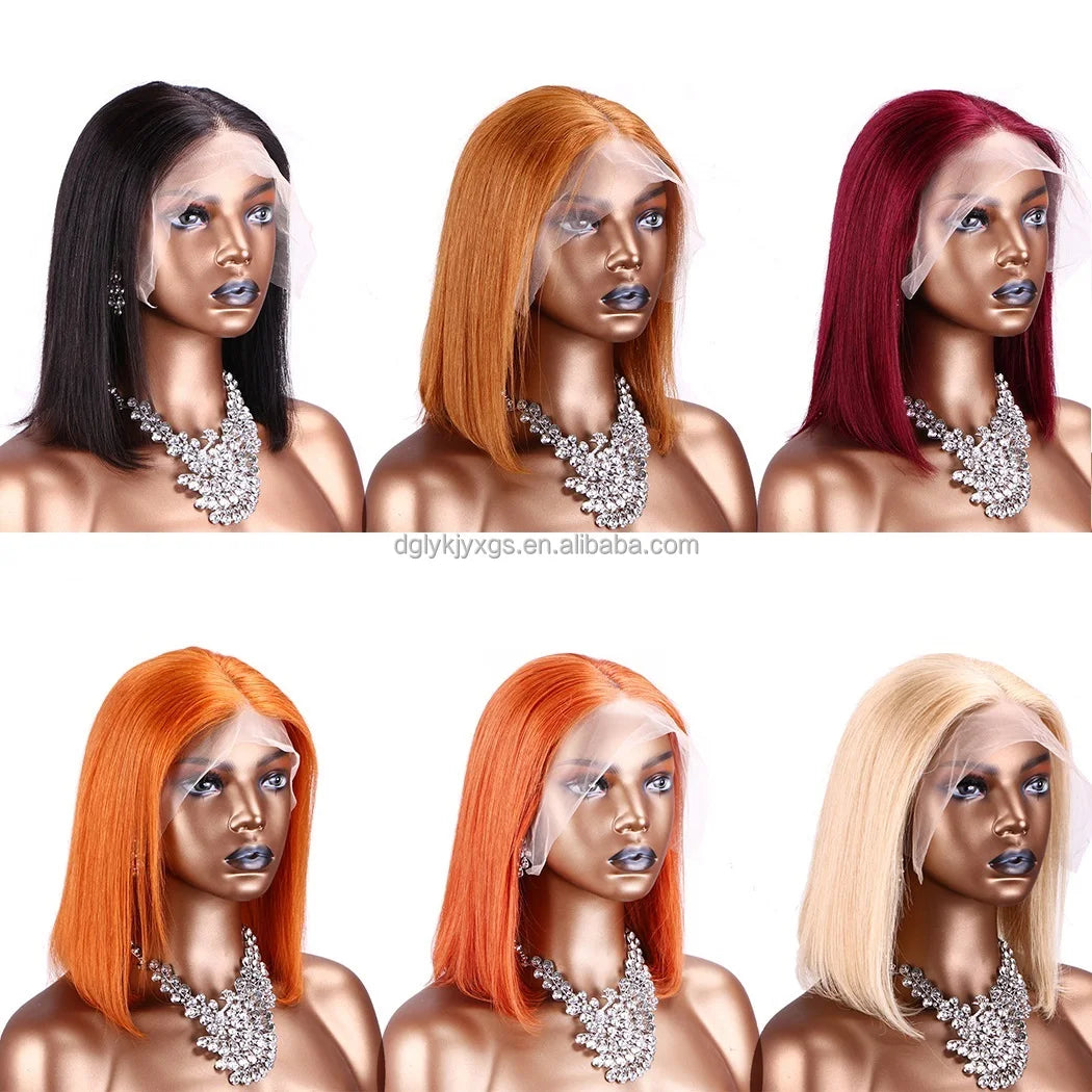 HL34  Short Bob 613# Blonde 13x4 Inch Lace Front Human Hair Wigs With Black RootPre Plucked Wig Natural Front Line With