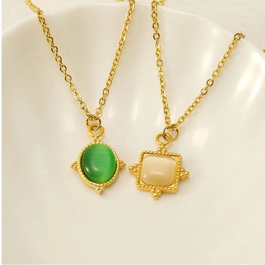 Fashion INS Style Natural Stone Imitation Pearl Link Chain Necklace Vintage 18K Stainless Steel Sun Pendant Jewellery Wholesale