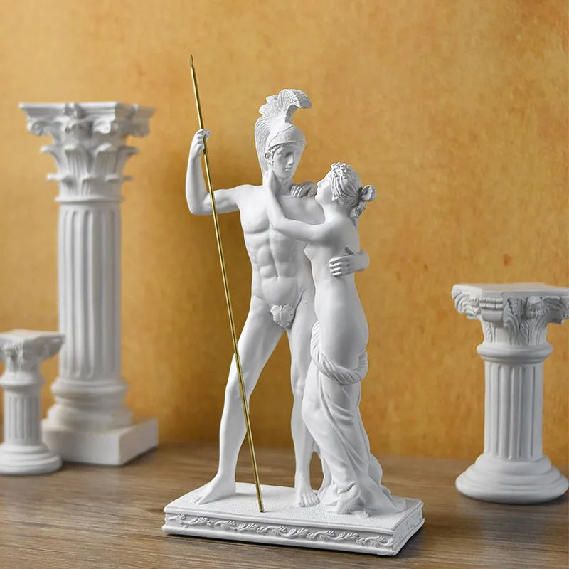 White Resin Ares Aphrodite Statue Greek God Sculpture Mars Figurine Interior Desk Bathroom Office Shelf Mantel Angel Decoration