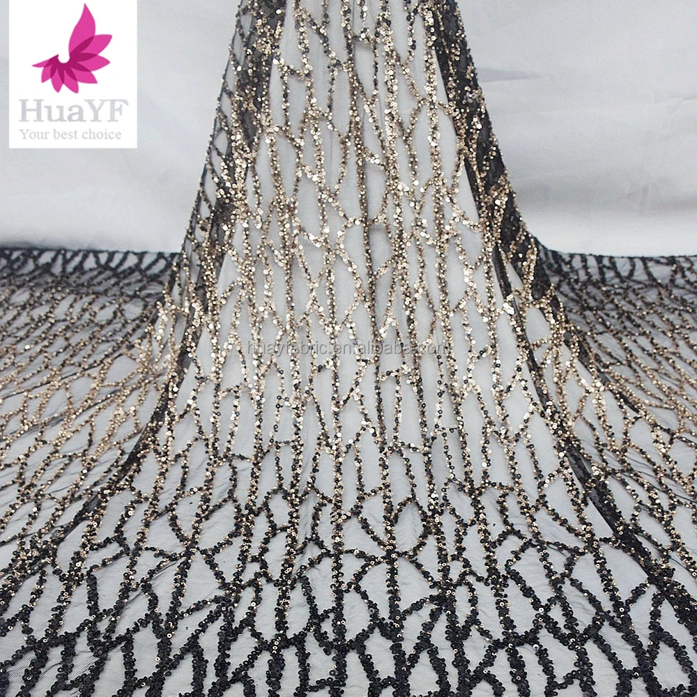 HY1921 Classic African Beaded Embroidered Lace New Nigerian Ladies Evening Dress Tulle Sequin Lace Wholesale