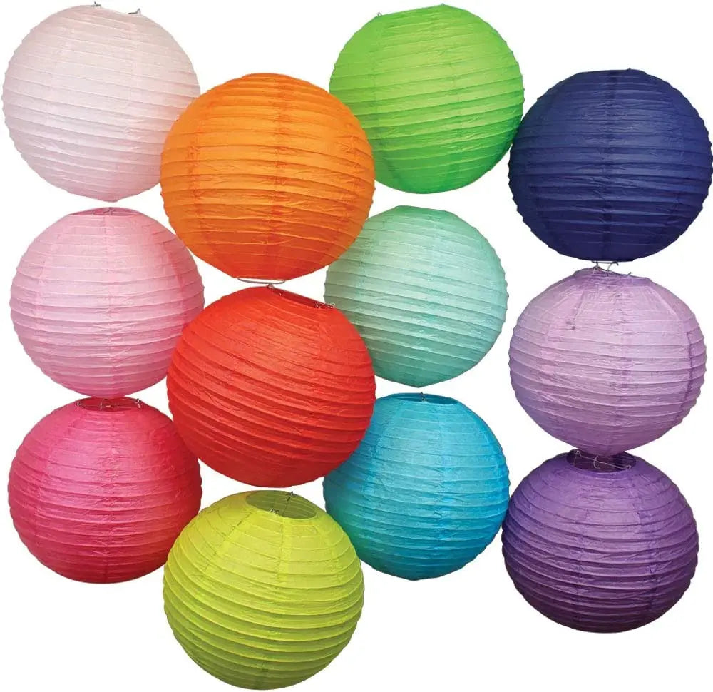 30cm Chinese Handmade Paper Lanterns Stainless Steel Wire-Christmas Diwali Valentine's Day Graduation Parties Hanging Decoration