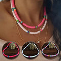 SC Colorful Polymer Clay Necklace Rainbow Color Multi Layers Choker Necklace Minimalist Preppy Jewelry Necklace for Women