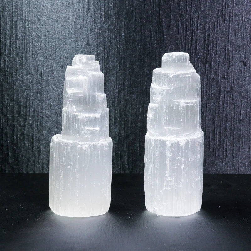 Wholesale  Healing Crystal Wand Semi Precious Stone Hexagon Spiritual Tool Selenite Tower Lamp for Meditation
