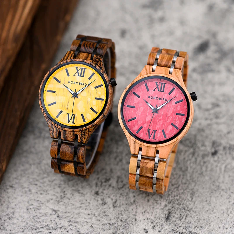 Quickshipment Simple Quartz Wristwatch for Ladies Handmade Wood Analog Wooden Watch 43mm Dial Antique Style Valentine's Gift