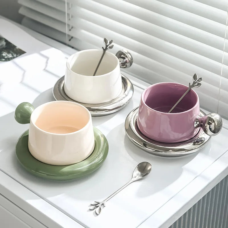 European Style Mug Cute Ceramic Coffee Mug Restaurant Home Afternoon Tea Cup Saucer Set Office Ceramic Mug