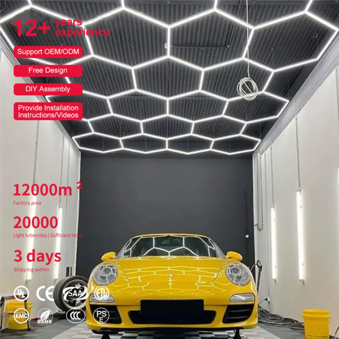 Popular Auto Care Products Workshop Car Wash Hexagonal Led Light Car Wash Equipment