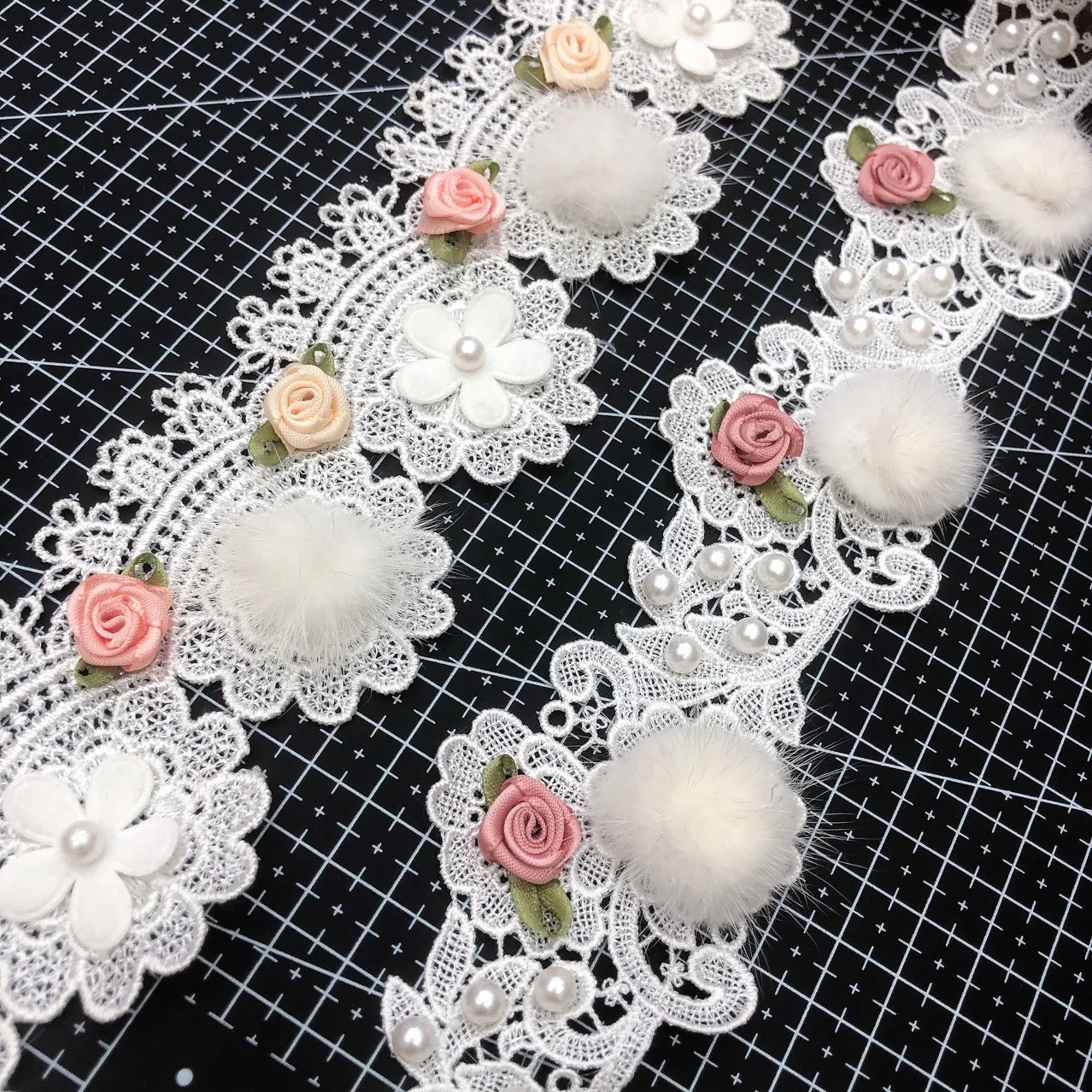 JFL086Mink Hair Three-D Viscose Nail Beads Polyester Silk Water Soluble Lace Clothing Children's Curtains Home Textile Accessory