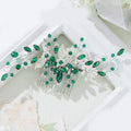 QS Cross-border Hot Sales Green Emerald Crystal Silver Alloy Leaf Hair Comb Bride Wedding Headwear