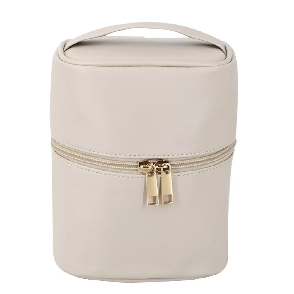 Big Capability Portable Faux Leather Material Cylinder Shape Cosmetic Case Bag Makeup Brush Equipment Package