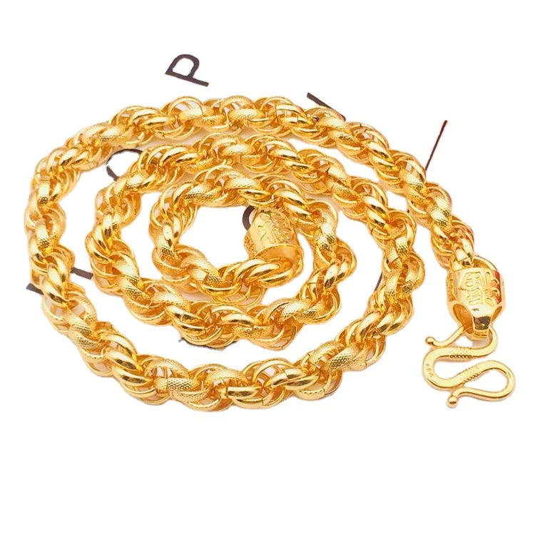 Gold Dubai Ese Jewelry Brass Gold Plated Twist Necklace Blessing Double Dragon Head Thai Chain Men's Accessories