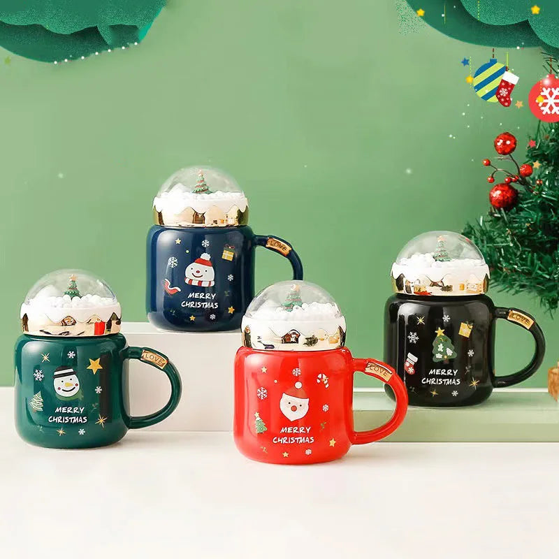 Custom Gift Merry Christmas Mugs Ceramic Tea Cup Micro Landscape Big Belly Coffee Mug with Christmas Tree Cover