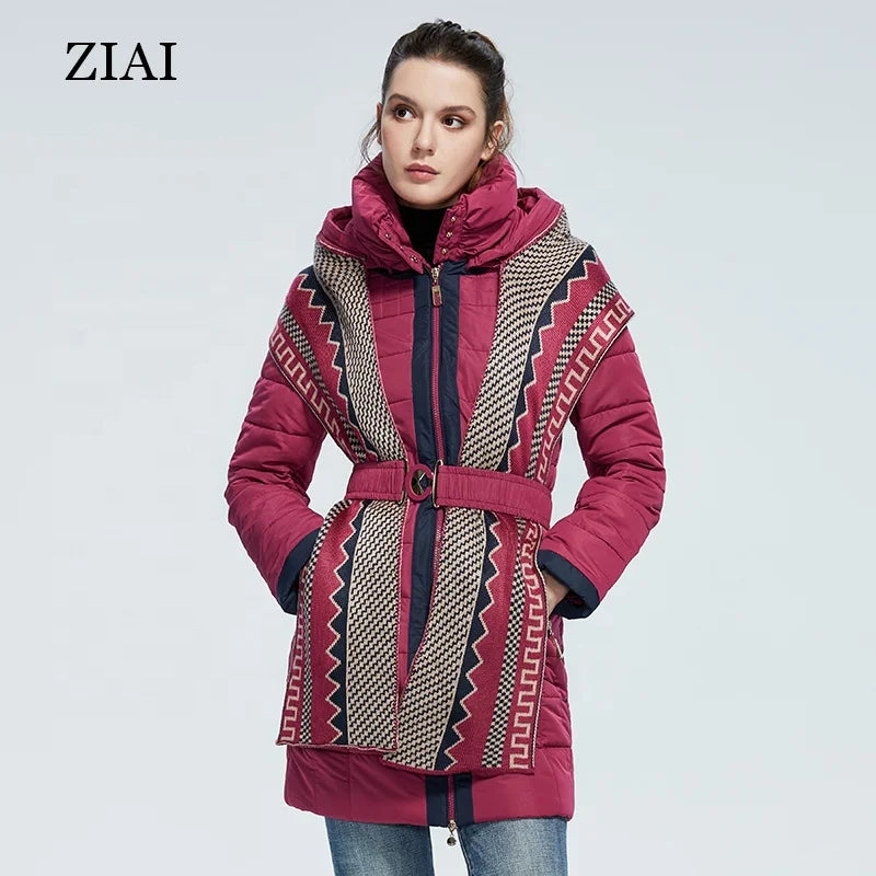 New Fashion Long Women Cotton Coat With Scarf Winter Clothes for Women Waterproof Coat Woman Winter