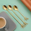 Creative Leaf Shape Stainless Steel Coffee  Dessert Spoon Luxury Wedding Gold Cutlery