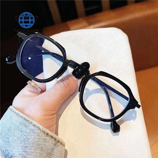Teenyoun Eyewear Comfortable Resin Nose Pad Pc Metal Frame Plain Spectacles Retro Irregular Men Eyeglasses Frames