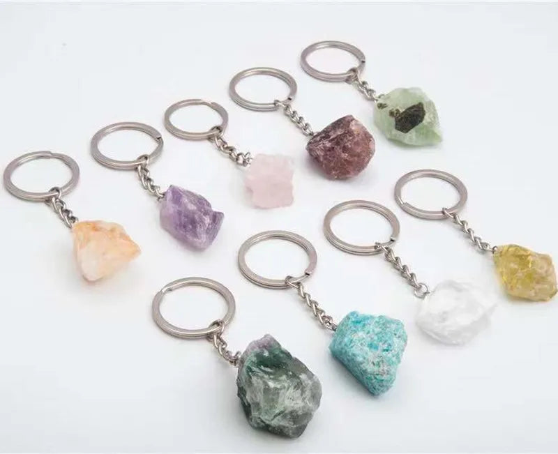 Customized logo Bulk Wholesale Natural Quartz Crystals Healing Gemstone Key Chains Rough Raw Crystal Key Chain for Gift