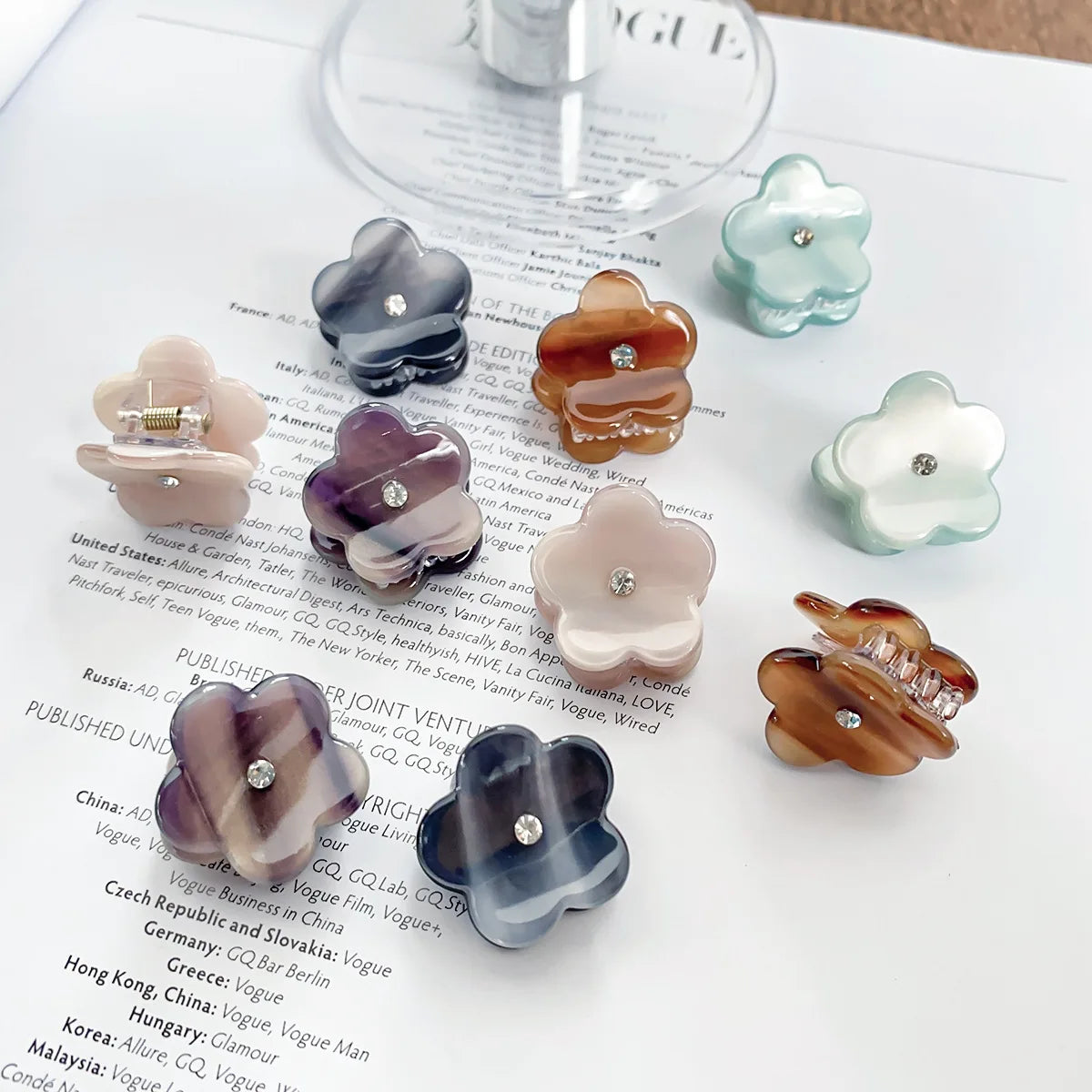 Mini Diamond Flower Hair Clips Acetate Hair Claws Womens Accesorios Para El Cabello