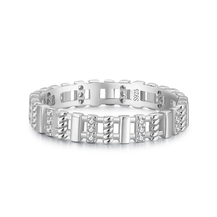 Luxury Jewelry 925 Sterling Silver Zircon Hollow Lines Geometric Shape Finger Rings For Women