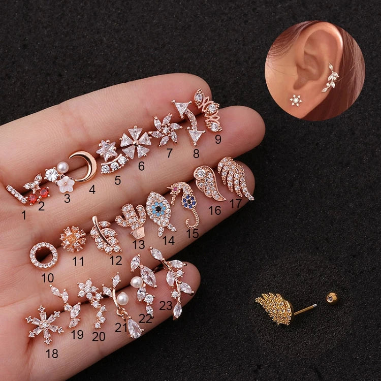 G354 Latest Single Design Earrings CZ Flower Jewelry Piercings Cartilage Earrings