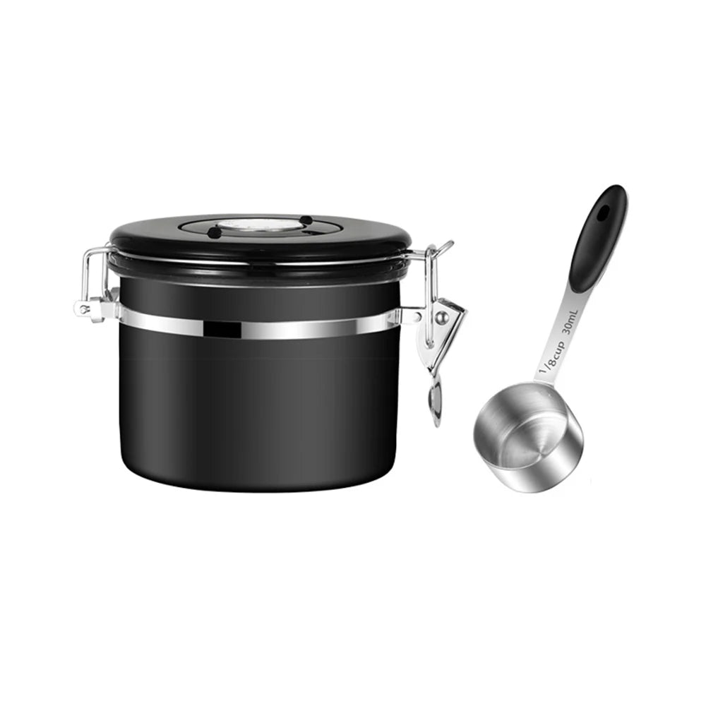 1000Ml 1500Ml 1800Ml Stainless Steel Container Canister Coffee Bean Storage Airtight Lid Coffee Canister Can With Coffee Spoon