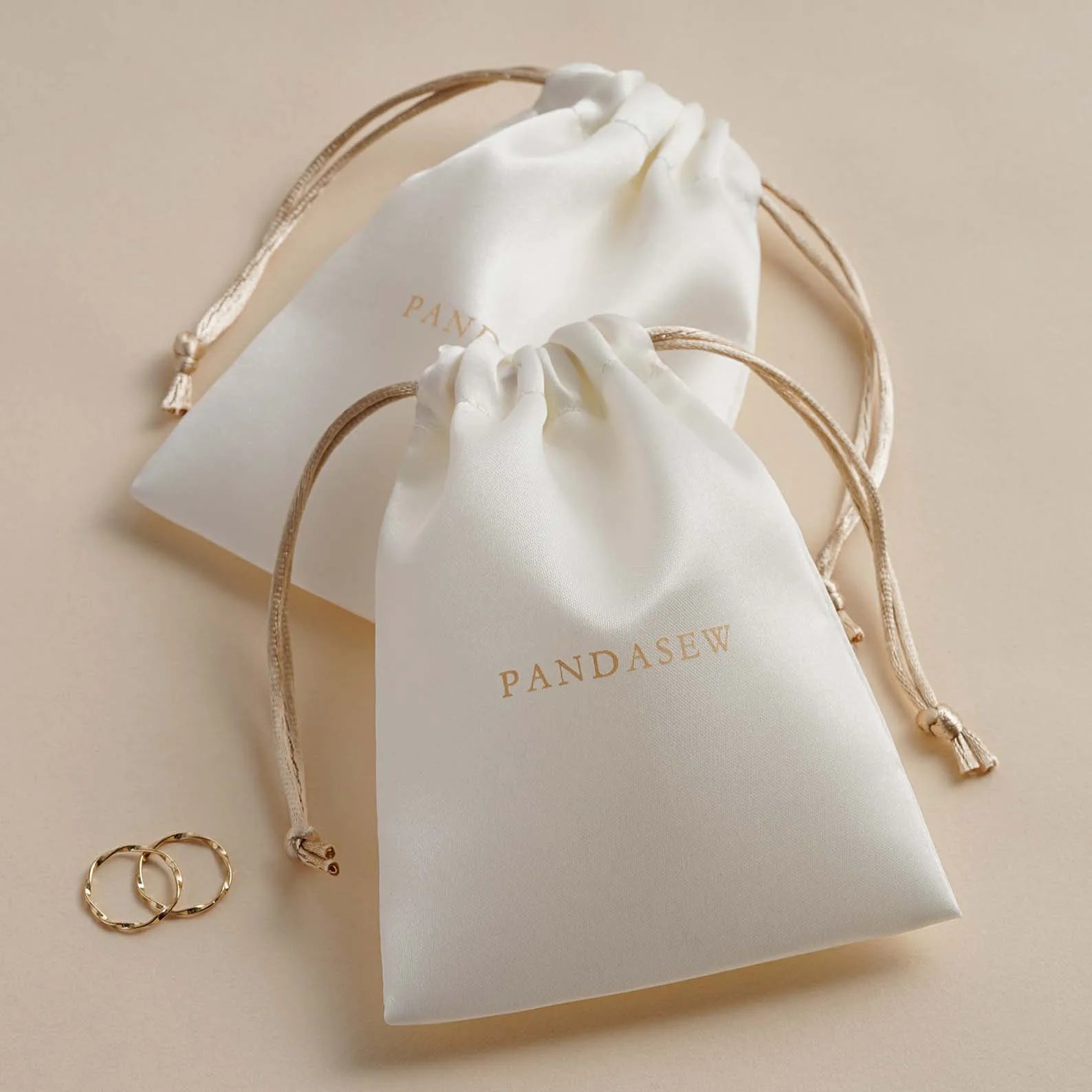 PandaSew Wholesale Custom Double Drawstring Satin Jewelry Pouch Dust Bag with Logo Printed
