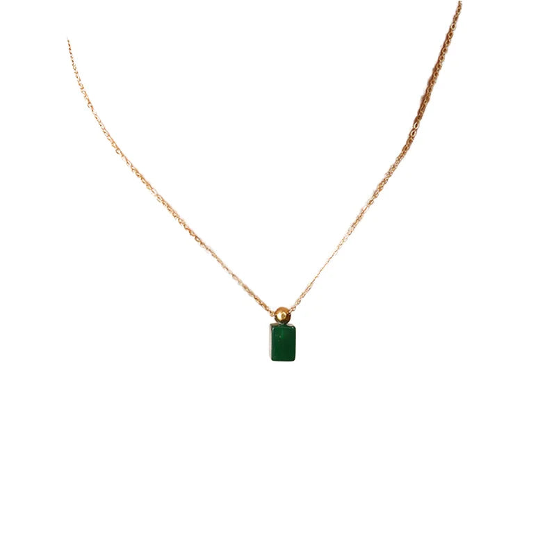 HOVANCI Waterproof 18K Gold Plated Green Square Necklace Stainless Steel Glass Emerald Pendant Necklace