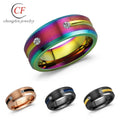 Custom Logo Fashion Men Jewelry Black Dull Diamond Engagement Wedding Band Party Tungsten Zircon Carbide Stainless  Steel Ring